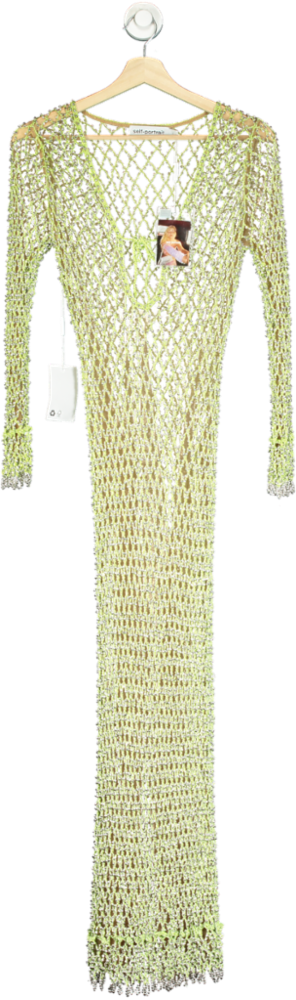 Self-Portrait Green Beaded Fishnet Maxi Dress UK S