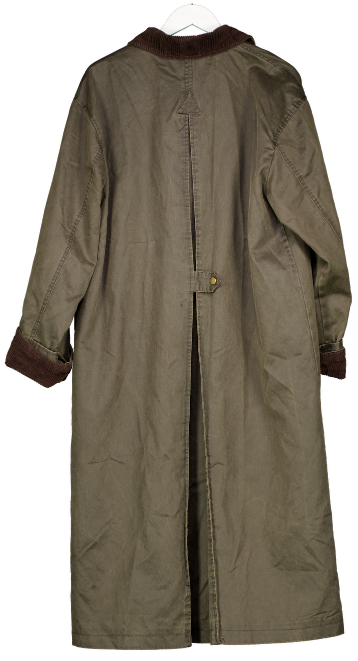 ZARA Grey Waxed Trench Coat With Corduroy Collar UK M/L