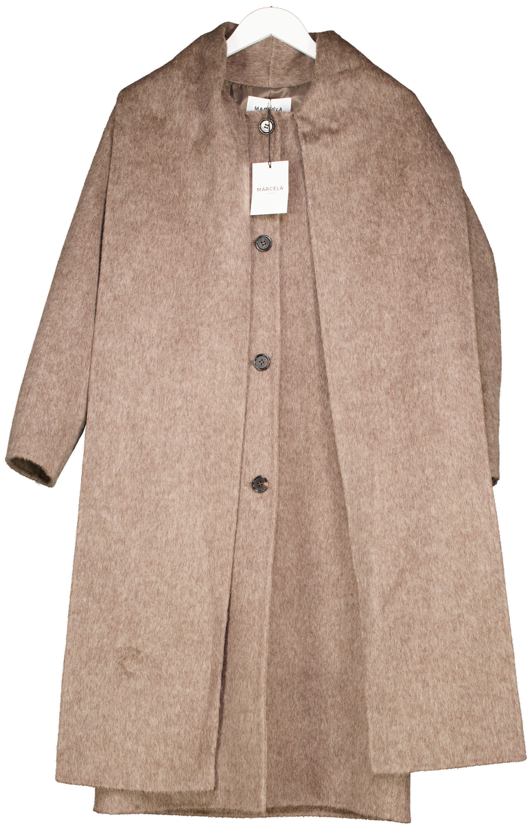 Marcela london Brown Ridi Alpaca Blend Scarf Trench Coat UK S