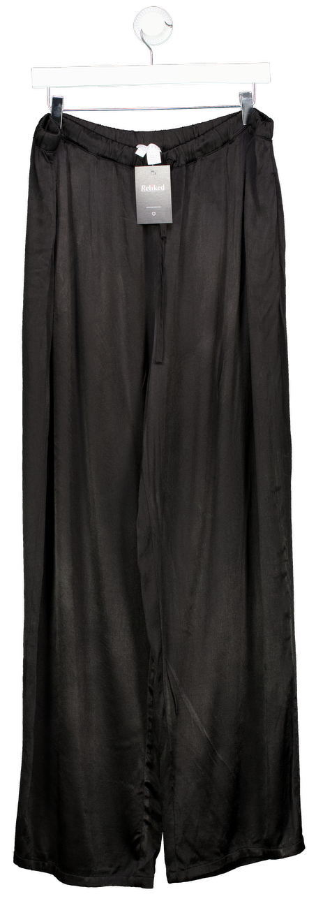 ghost Black Satin Drawstring Wide Leg Trousers UK XXL
