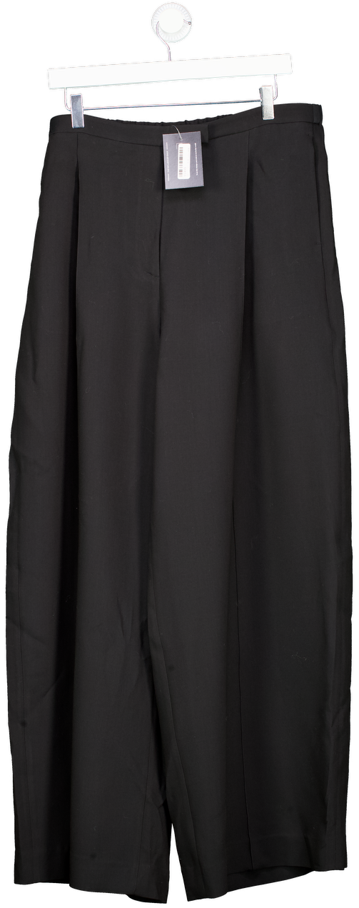 Lily Silk Black Wool Silk Blend Wide Leg Trousers UK 20