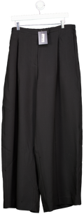 Lily Silk Black Wool Silk Blend Wide Leg Trousers UK 20