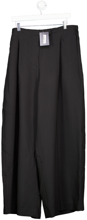 Lily Silk Black Wool Silk Blend Wide Leg Trousers UK 20