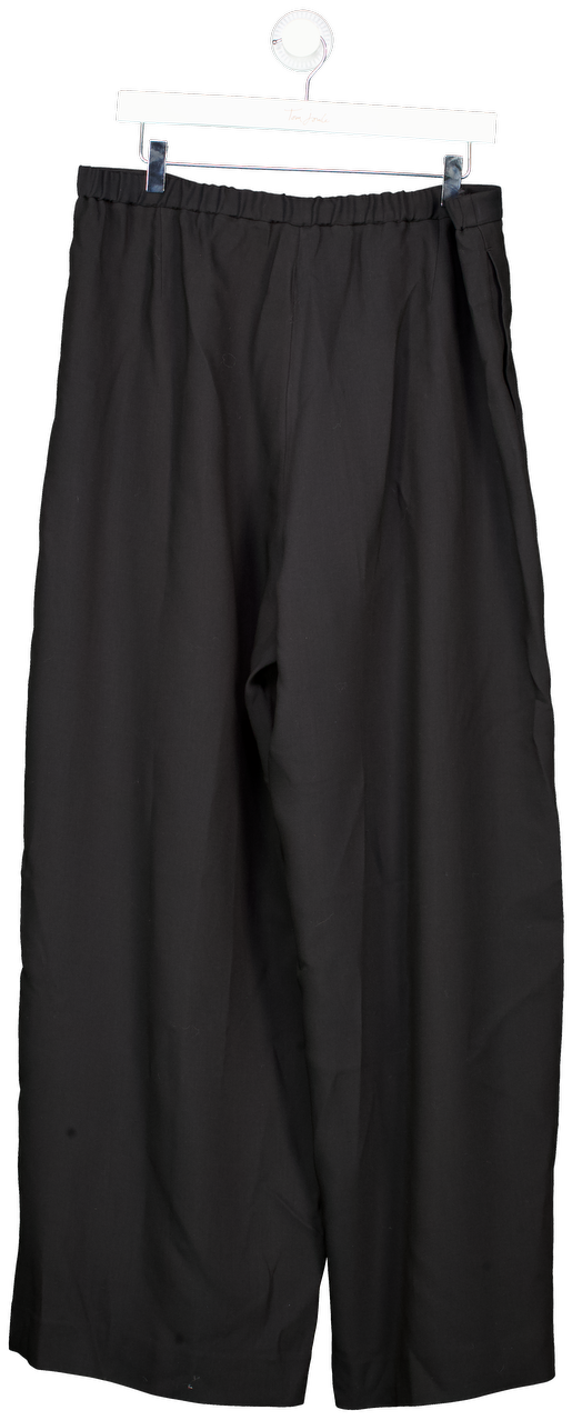 Lily Silk Black Wool Silk Blend Wide Leg Trousers UK 20
