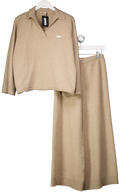 Lounge Underwear Beige V-neck Cotton-wool Blend Jumper And Trouser Set UK S
