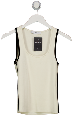 MANGO Cream Ecru Knitted Top With Contrast Details UK XS