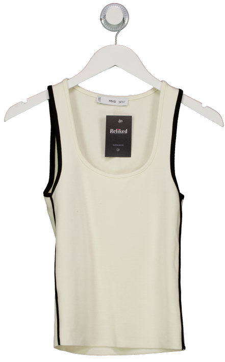 MANGO Cream Ecru Knitted Top With Contrast Details UK XS