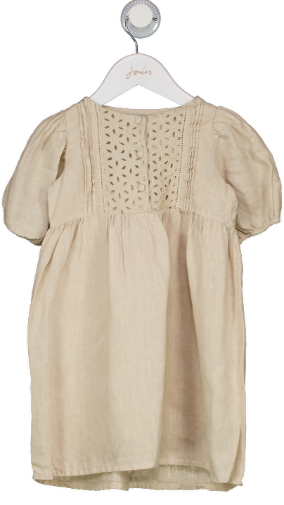 BEBE ORGANIC Beige 100% Linen Lace Yoke Dress 3 Years