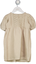 BEBE ORGANIC Beige 100% Linen Lace Yoke Dress 3 Years