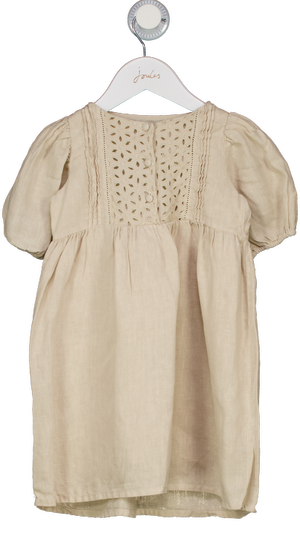 BEBE ORGANIC Beige 100% Linen Lace Yoke Dress 3 Years