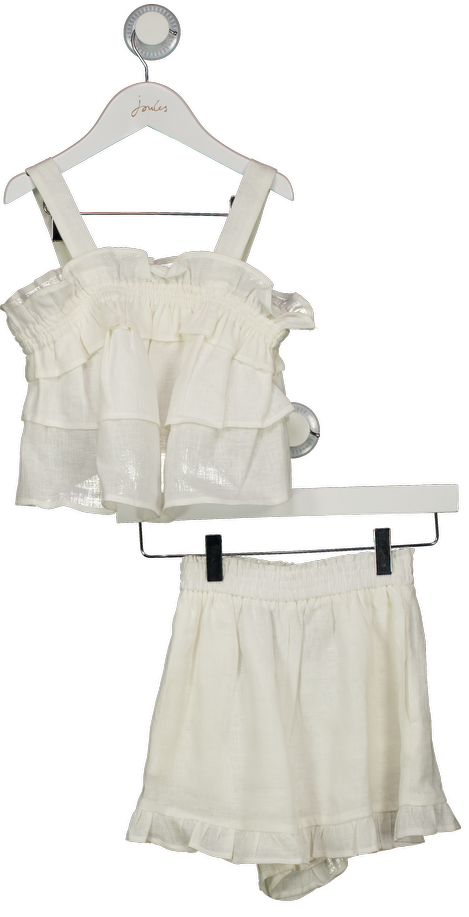 ZARA 2-piece Ivory White 100% Linen Ruffle Top And Shorts Set 9-10 Years