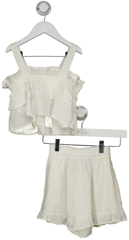 ZARA 2-piece Ivory White 100% Linen Ruffle Top And Shorts Set 8-9 Years