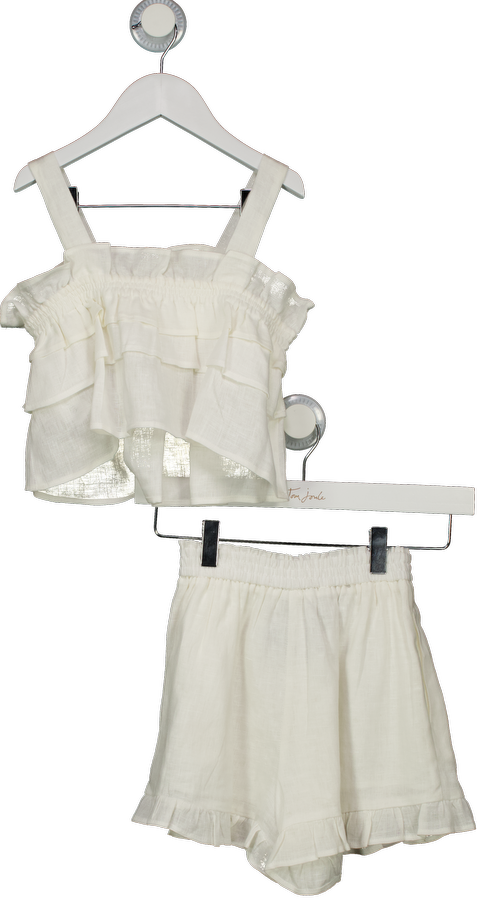 ZARA 2-piece Ivory White 100% Linen Ruffle Top And Shorts Set 9-10 Years
