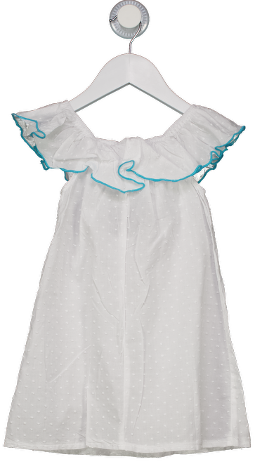 La Coqueta White & Turquoise Cotton Swiss Dot Summer Dress 4 Years