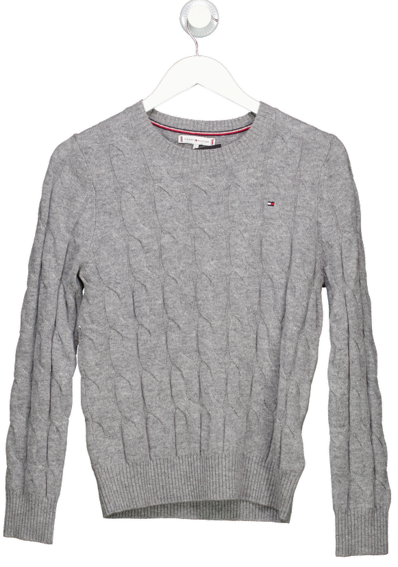 Tommy Hilfiger Grey Cable Knit Soft Wool Jumper UK S