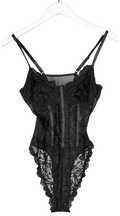 Black Lace Boned Bodysuit UK S
