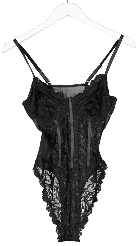 Black Lace Boned Bodysuit UK S