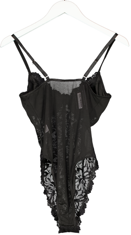 Black Lace Boned Bodysuit UK S