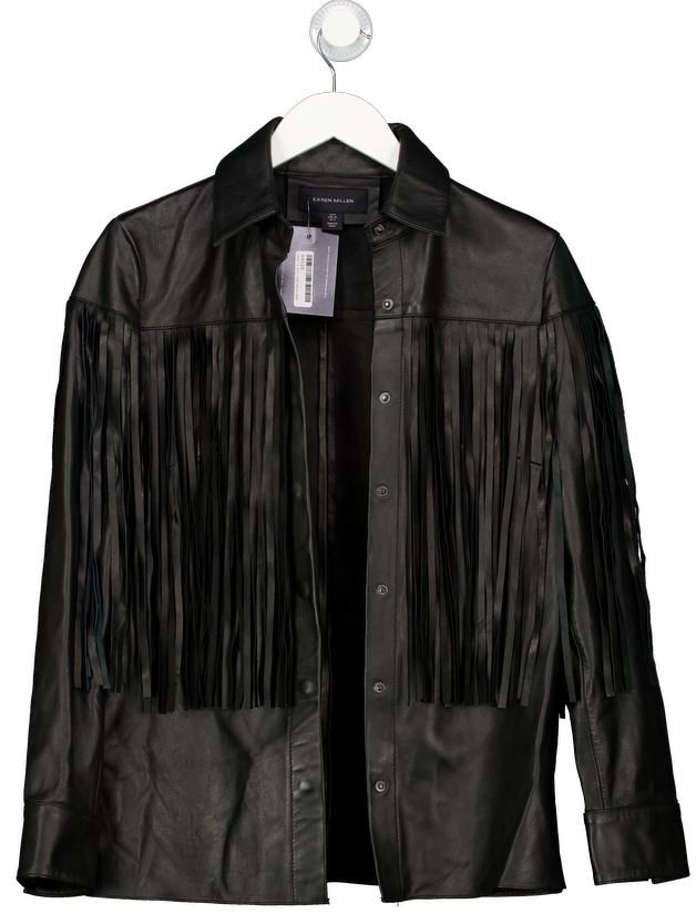 Karen Millen Black Leather Tassel Jacket UK 8