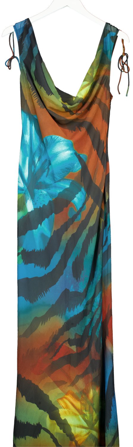 White Fox Multicoloured Abstract Print Mesh Cowl Neck Maxi Dress UK S