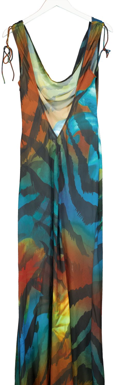 White Fox Multicoloured Abstract Print Mesh Cowl Neck Maxi Dress UK S