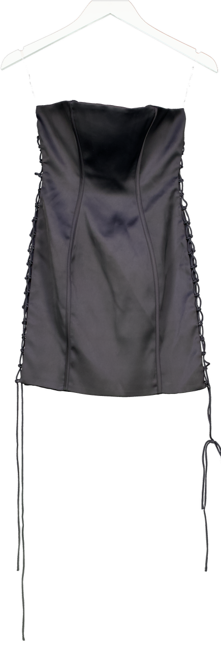 Oh Polly Black Strapless Corset Lace Up Mini Dress UK 8