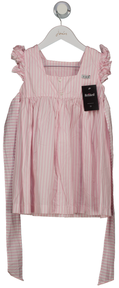 D.O.T portugal Pink Pinstripe Dress Frill Sleeve And Tie Back Detail 5 Years