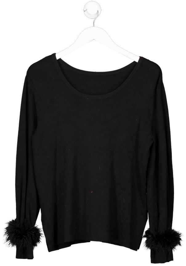 moonsoon Fern Feather Trim scoop back Jumper Black UK M