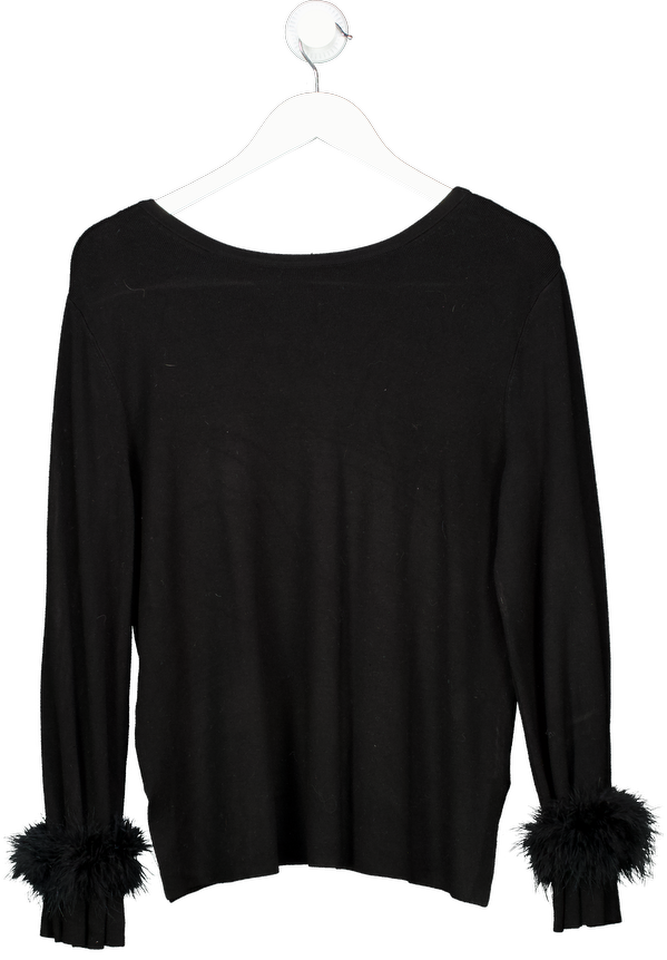 moonsoon Fern Feather Trim scoop back Jumper Black UK M