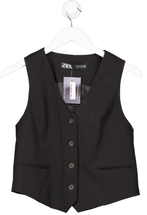 ZARA Black V Neck Button Up Sleeveless Waitcoat UK S