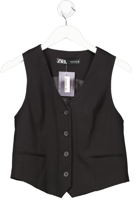 ZARA Black V Neck Button Up Sleeveless Waitcoat UK S