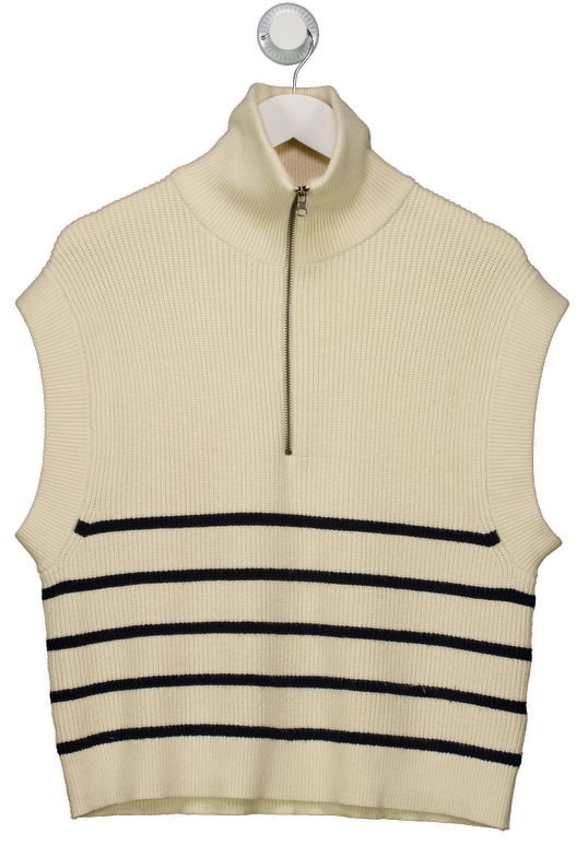 ZARA Cream / Navy Blue Striped Zip Knit UK M