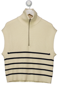 ZARA Cream / Navy Blue Striped Zip Knit UK M