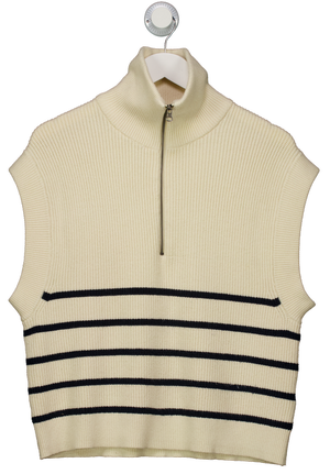 ZARA Cream / Navy Blue Striped Zip Knit UK M