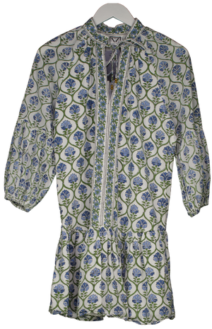 NEVE & NOOR White Mimi Dress In Floral Blue UK XS/S