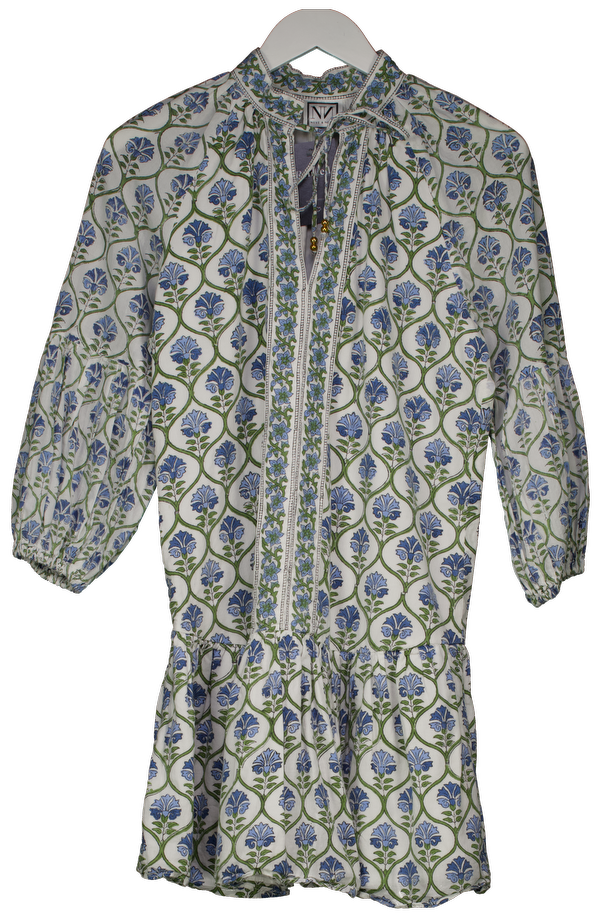 NEVE & NOOR White Mimi Dress In Floral Blue UK XS/S