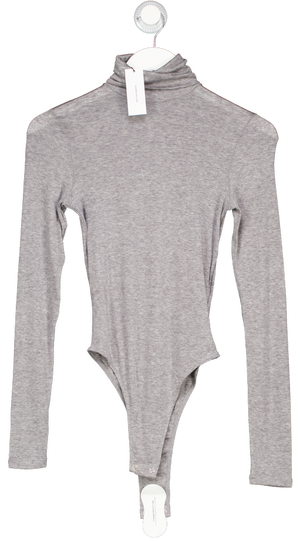 Karen Millen Grey Wool Blend Fine Knit High Neck Long Sleeve Bodysuit UK XS