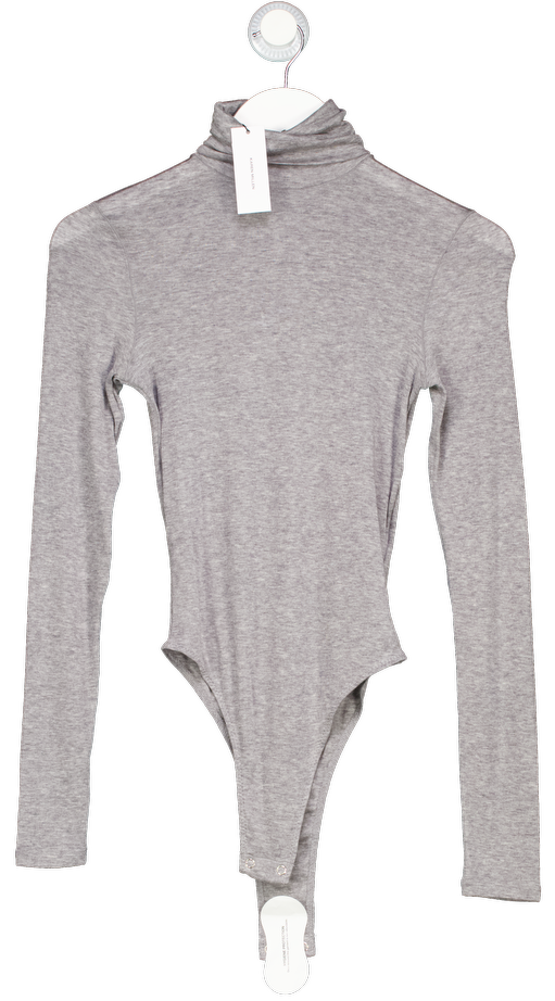 Karen Millen Grey Wool Blend Fine Knit High Neck Long Sleeve Bodysuit UK XS