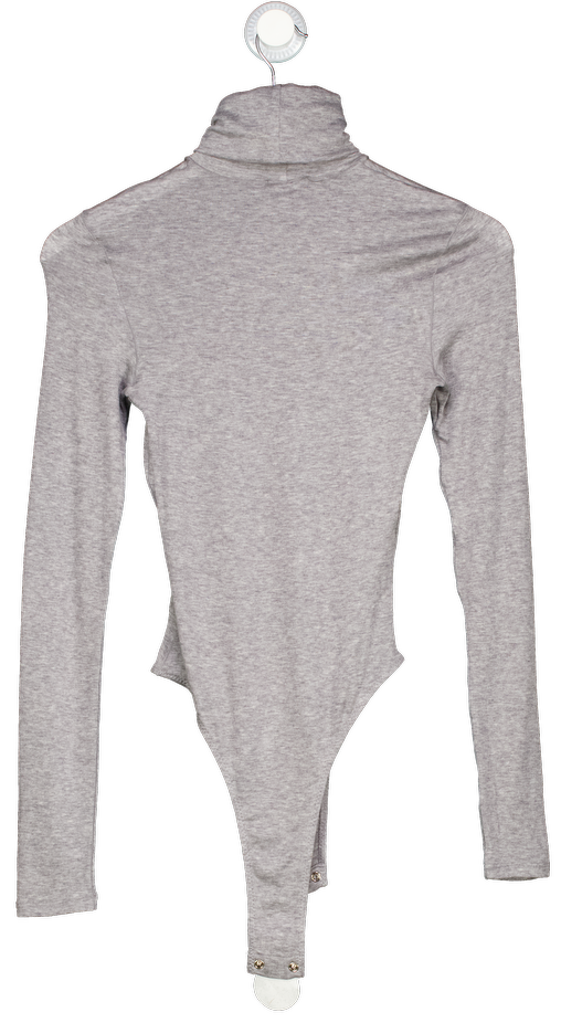 Karen Millen Grey Wool Blend Fine Knit High Neck Long Sleeve Bodysuit UK XS