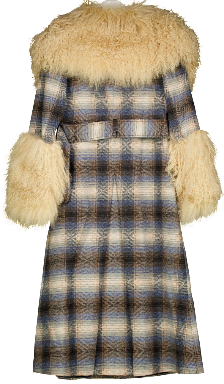 Karen Millen Wool & Cream Shearling Check Tailored Double Breasted Belted Midi Coat UK 6