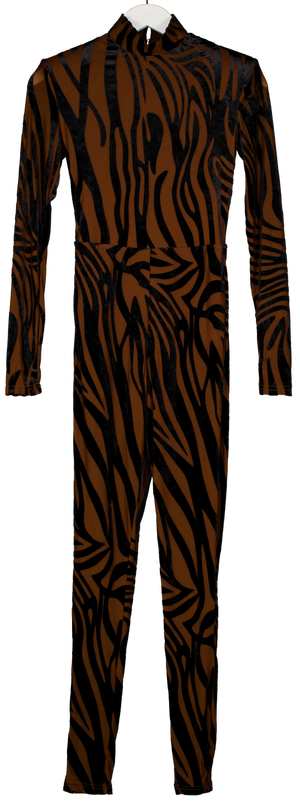 Karen Millen Brown Animal Stretch Velvet Devore High Neck Catsuit UK S
