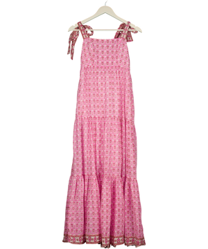 Aspiga Pink Tabitha Block Print Maxi Dress UK XS