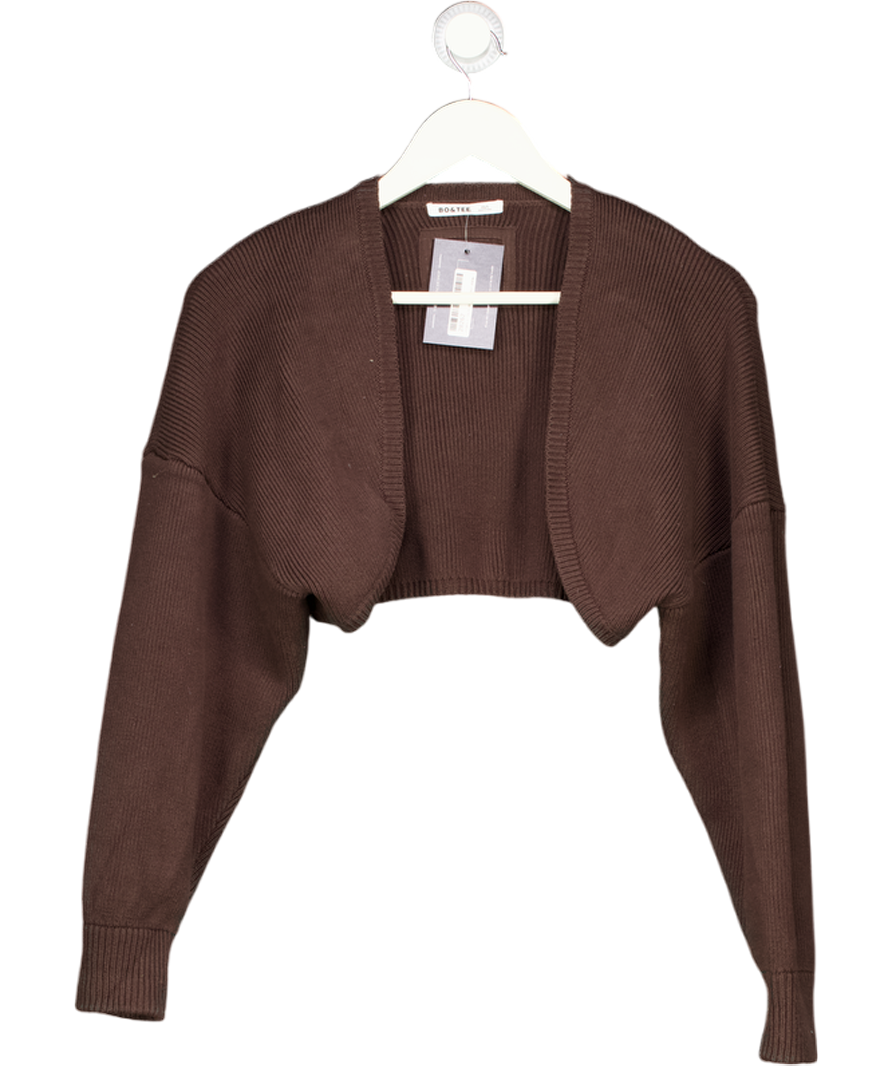 Bo + Tee Brown Ribbed-knit Cropped Shrug UK XS/S