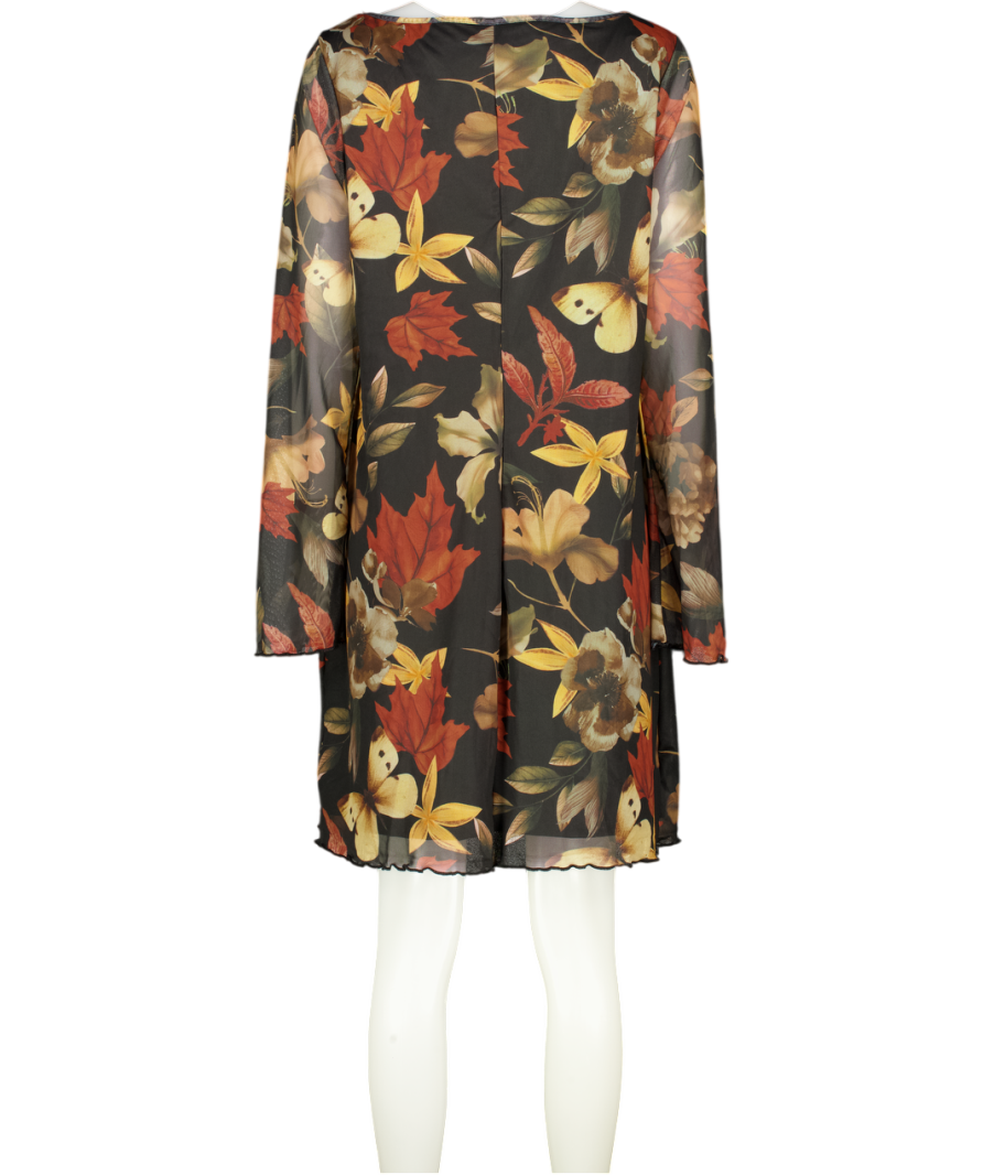Black Double Layer Leaf Print Mesh Mini Dress UK XXL