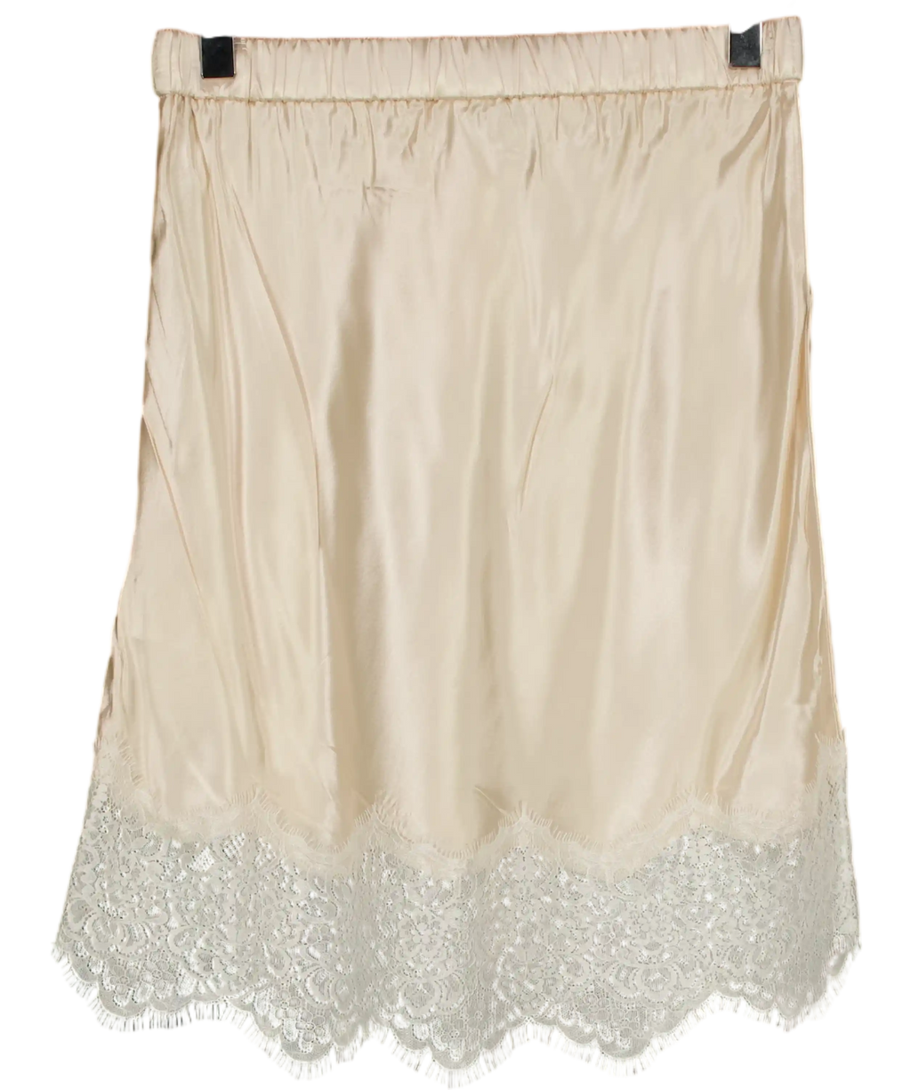SINEAD KEARY Cream Satin Lace Hem Mini Skirt UK XS