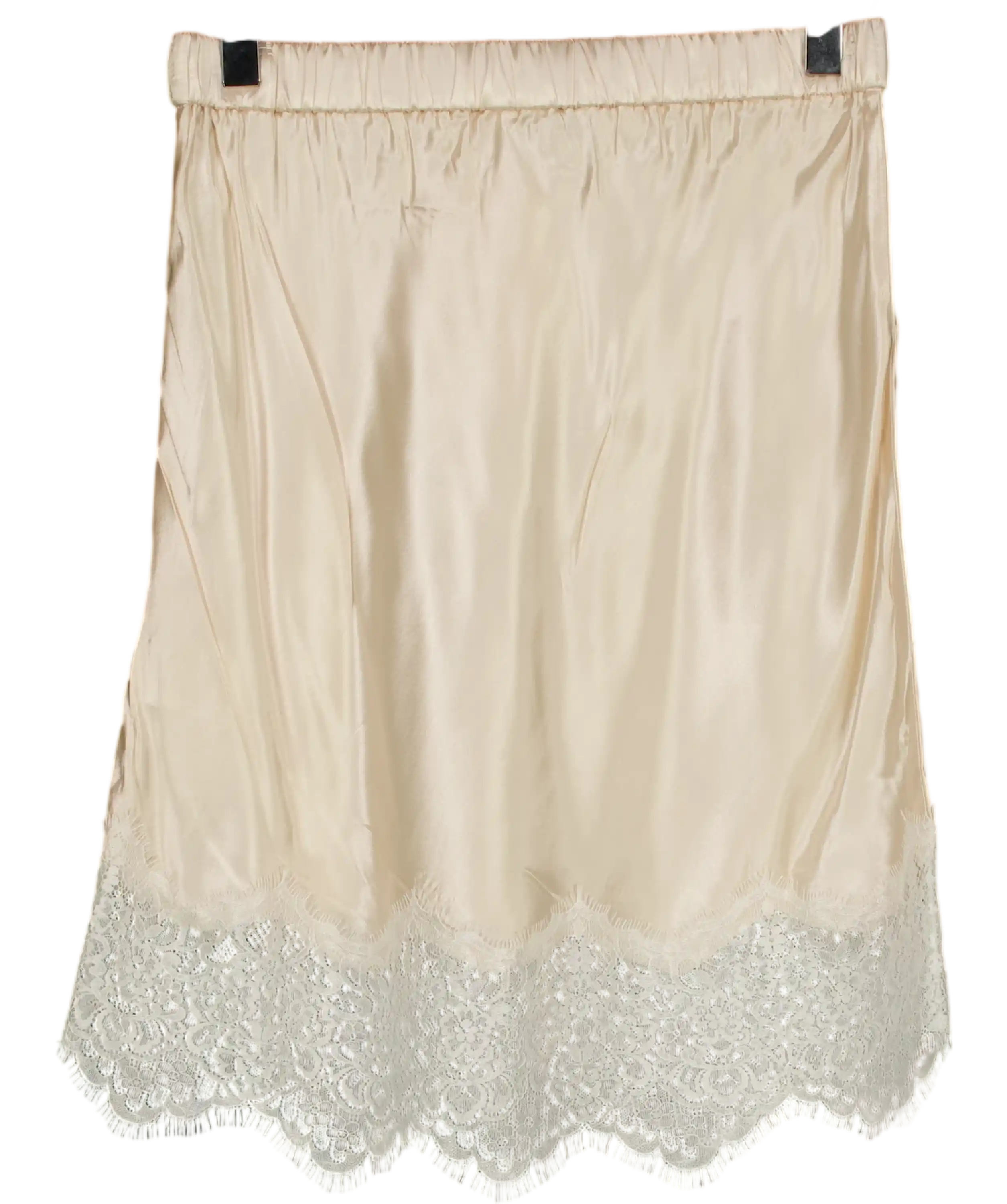 SINEAD KEARY Cream Satin Lace Hem Mini Skirt UK XS