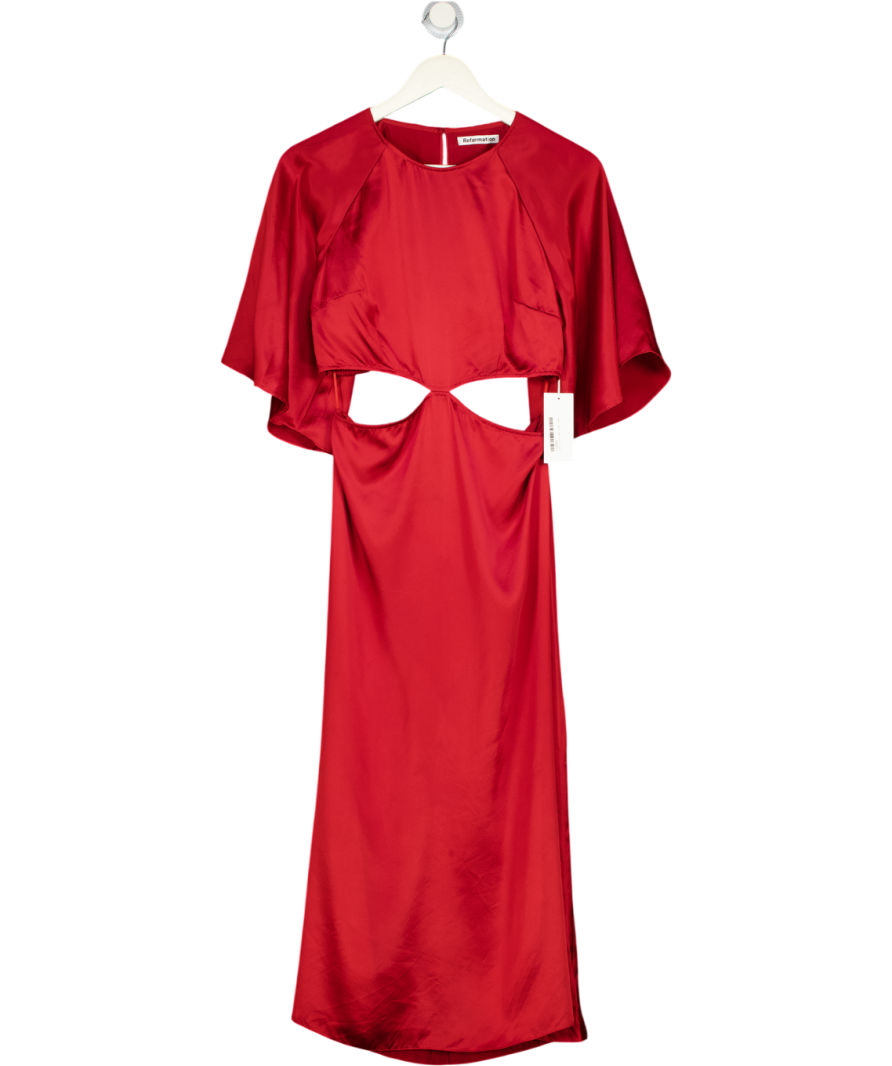 REFORMATION Dark Red 100% Silk-satin Midi Dress UK 8