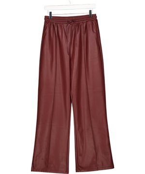 TOPSHOP Faux Leather Wide Leg Jogger With Pinseam Detail In Burgundy Red UK 10