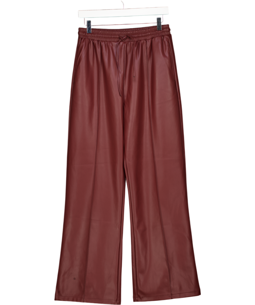 TOPSHOP Faux Leather Wide Leg Jogger With Pinseam Detail In Burgundy Red UK 10