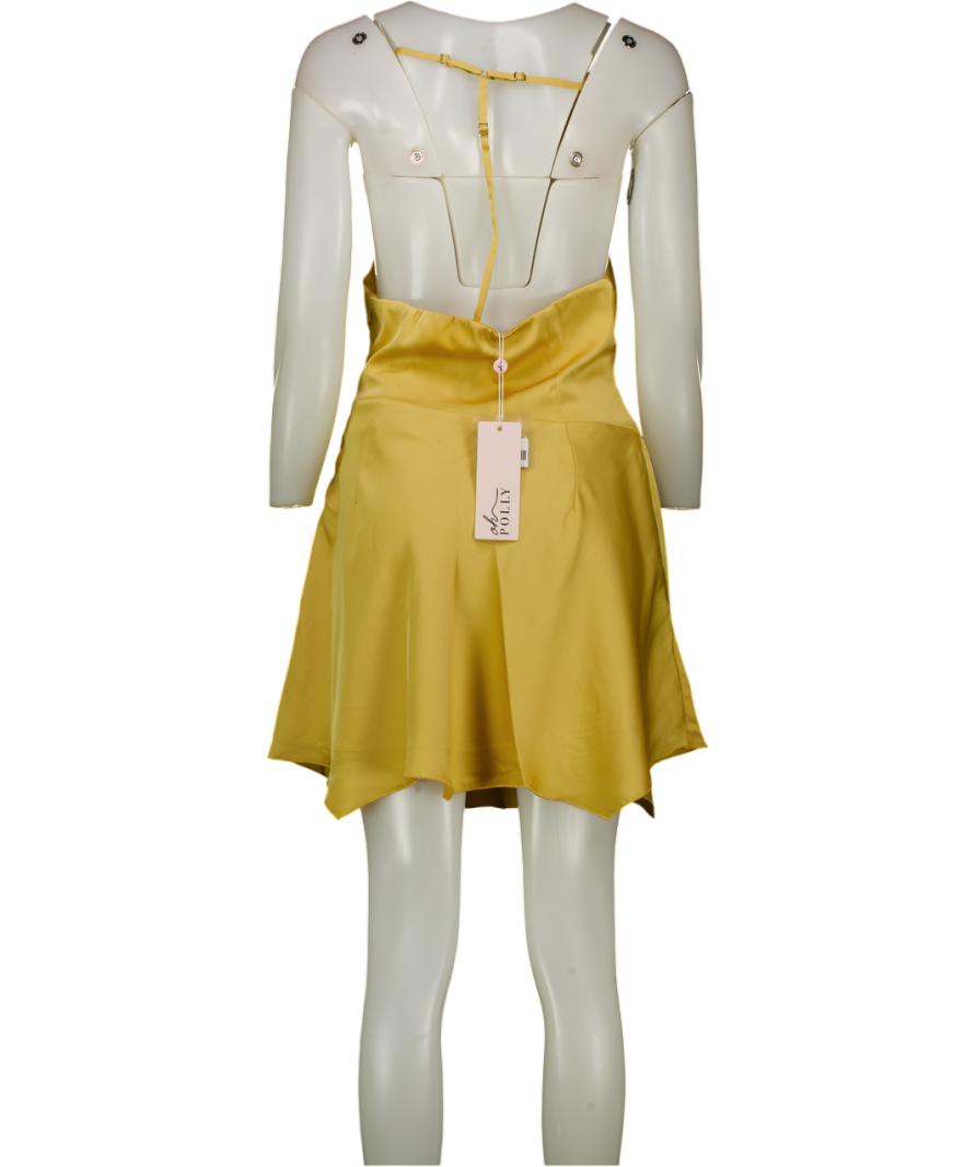 Oh Polly Yellow Halter Cowl Neck Mini Dress In Gold UK 10